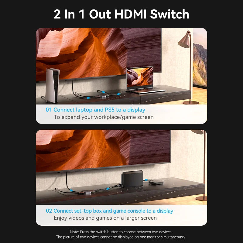 Vention HDMI 2,1 divisor 8K 60Hz 4K120Hz bidireccional 2 en 1 salida para TV Xiaomi Xbox PS4 5 Monitor compatible con HDMI conmutador HDMI
