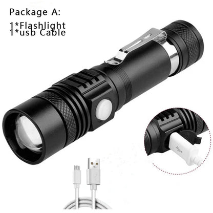Linterna LED ultrabrillante recargable por USB de 4000LM, linterna LED T6, luz para bicicleta, batería Use18650. Para ciclismo al aire libre