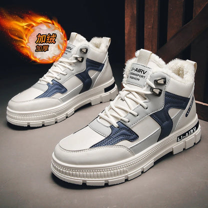 2024 nuevo modelo de zapatos de invierno para hombres, además de zapatillas de deporte gruesas y cálidas de terciopelo para nieve fría, zapatos deportivos informales blancos que combinan con todo para hombres