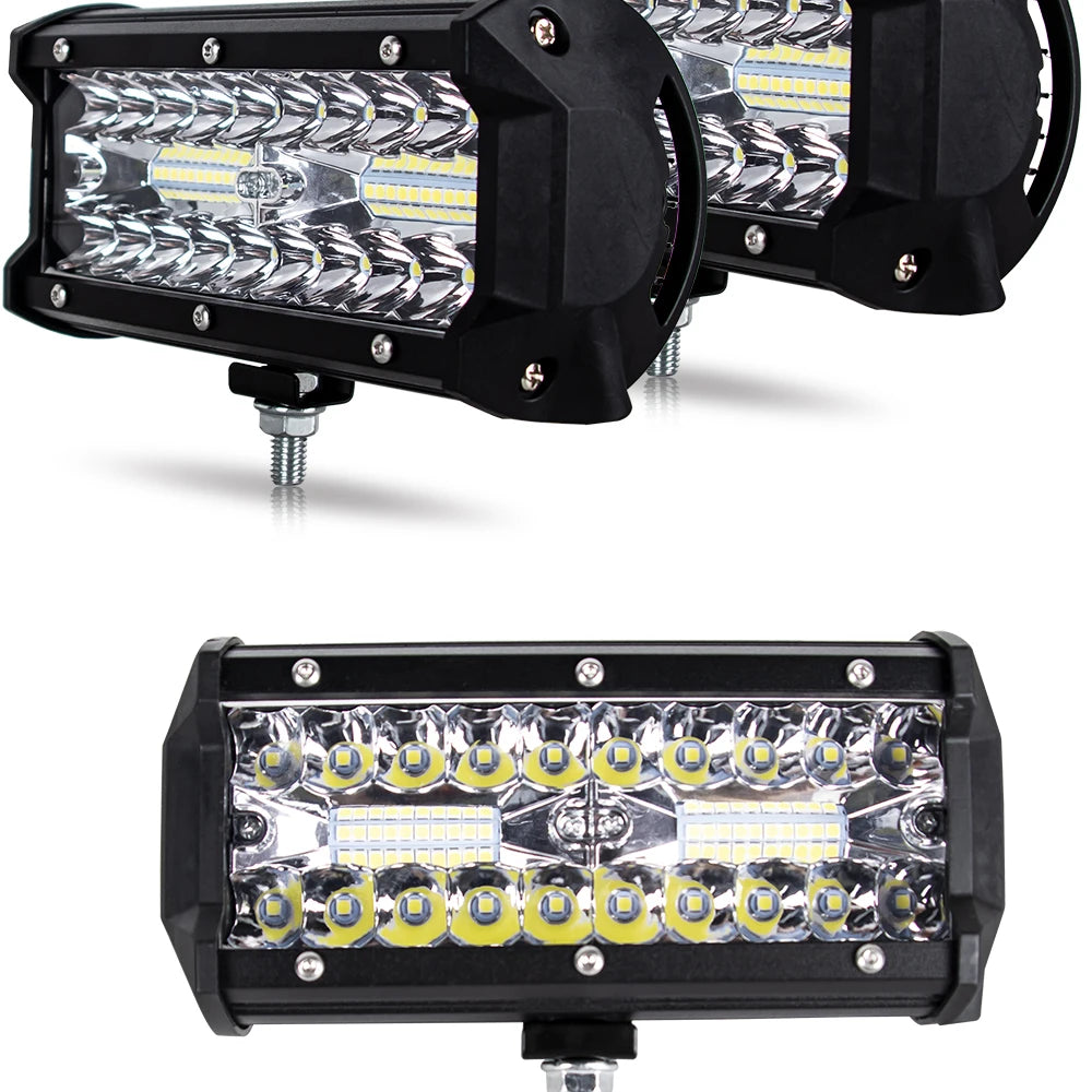 Barras de luz Led todoterreno combinadas de 4/ 7 pulgadas y 120W, haz de inundación para trabajo, conducción, barco todoterreno, coche, Tractor, camión, 4x4, SUV, ATV, 12V, 24V