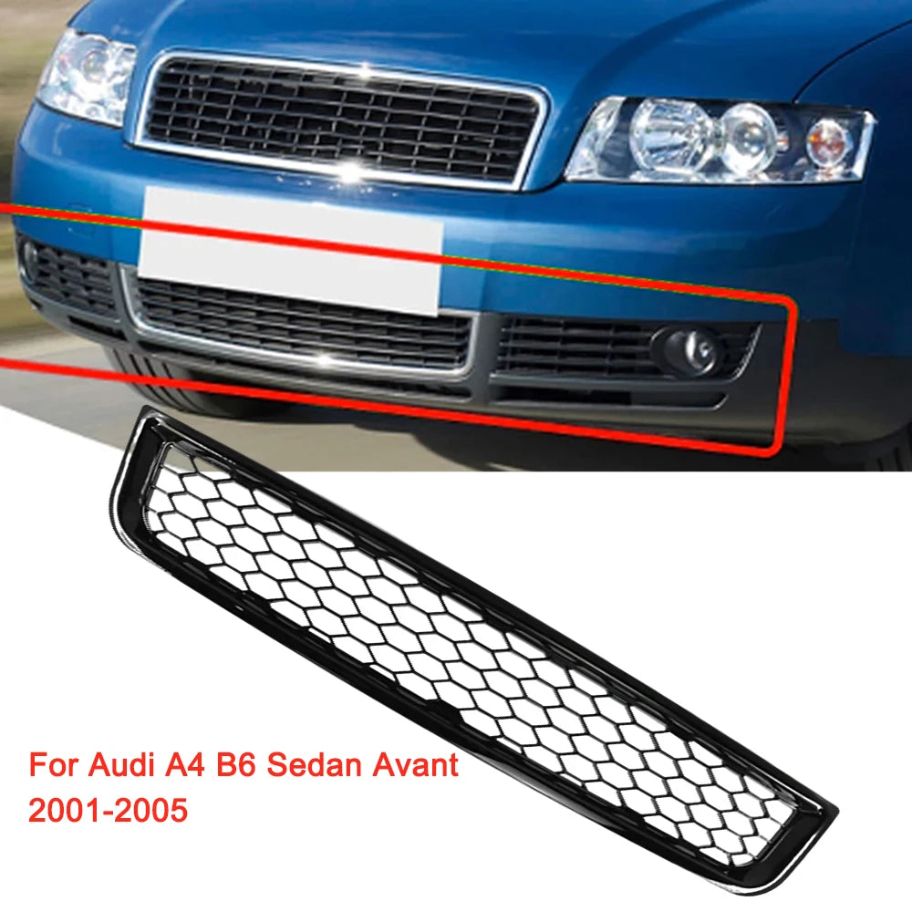 8E 0807647   Luces antiniebla del parachoques delantero del coche, cubierta de rejilla inferior, red de malla de panal ABS negra para Audi A4 B6 Sedan 2002 2003 2004 2005