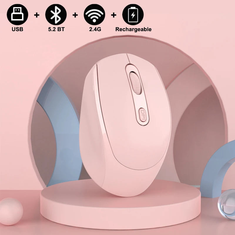 Ratón inalámbrico recargable compatible con Bluetooth, ratón óptico de 2,4G con USB RGB de 1600DPI para ordenador, portátil, PC, silencioso