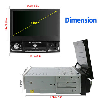 Radio de coche ESSGOO 7 pulgadas 1 DIN Flip-Out, 4+64 GB, Carplay inalámbrico, Android Auto, Bluetooth, pantalla táctil, Android 14, reproductor MP5, unidad principal, SWC, GPS, cámara.