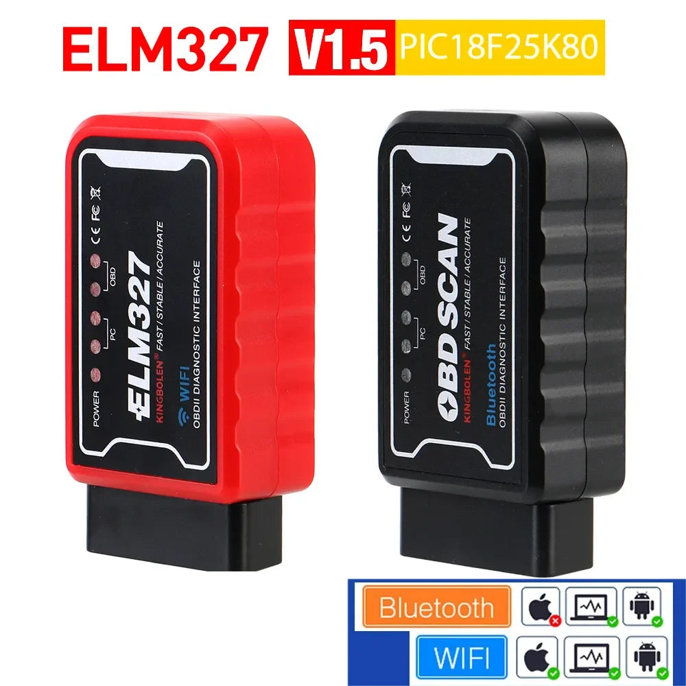 OBDII-herramienta de diagnóstico de coche, escáner lector de código, WiFi/Bluetooth ELM 327 V 1,5 ICAR2 OBD SCAN para Android/IOS PIC18F25K80 Chip