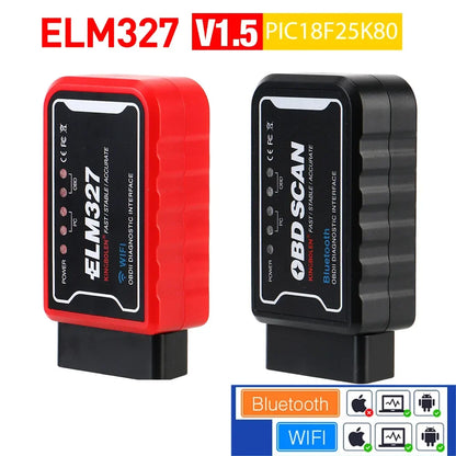 OBDII-herramienta de diagnóstico de coche, escáner lector de código, WiFi/Bluetooth ELM 327 V 1,5 ICAR2 OBD SCAN para Android/IOS PIC18F25K80 Chip