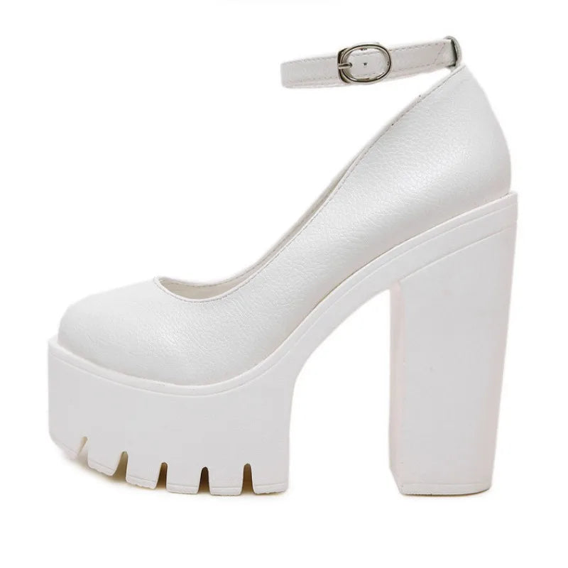 Zapatos sexis de suela gruesa para mujer, tacones altos de 14CM, hebilla de moda europea americana, tacones de plataforma para mujer, zapatos de novia