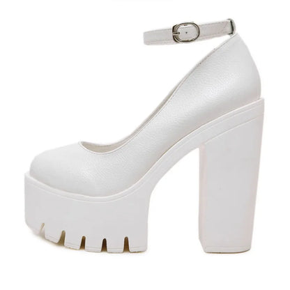 Zapatos sexis de suela gruesa para mujer, tacones altos de 14CM, hebilla de moda europea americana, tacones de plataforma para mujer, zapatos de novia