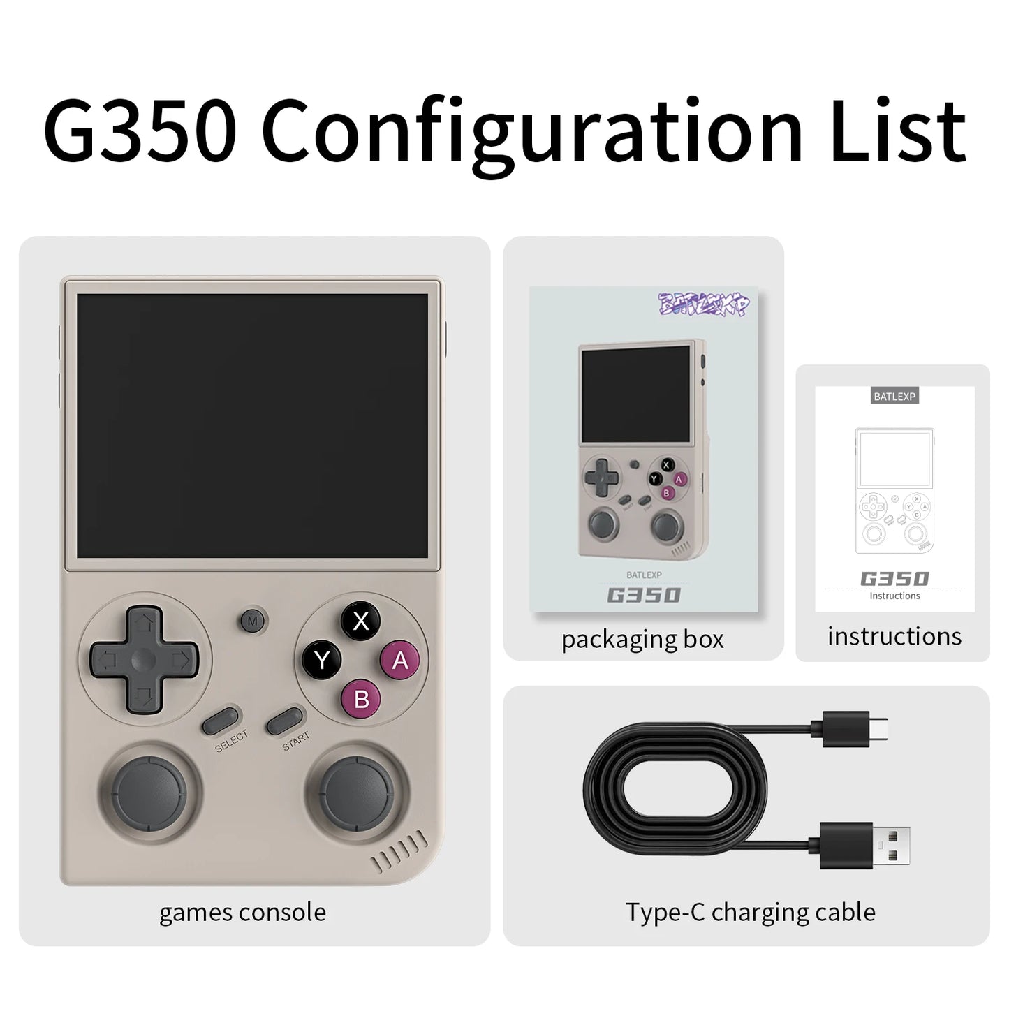 BATLEXP AMPOWN G350 reproductores de juegos portátiles 3,5 pulgadas IPS consola portátil Retro Consolas de videojuegos 3200mAh Linux Mini WIFI C2C
