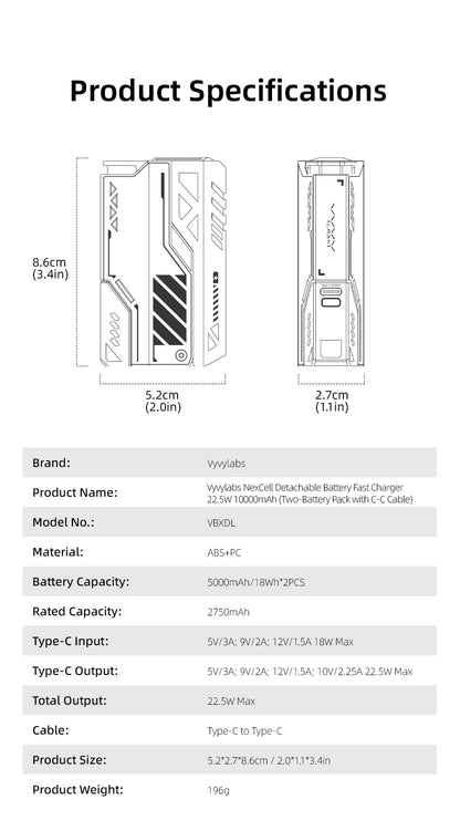 VYVYLABS 30000mAh banco de energía CCC desmontable cargador rápido 22,5 W cargador portátil inalámbrico 21700 PowerBank para batería de repuesto iP 17