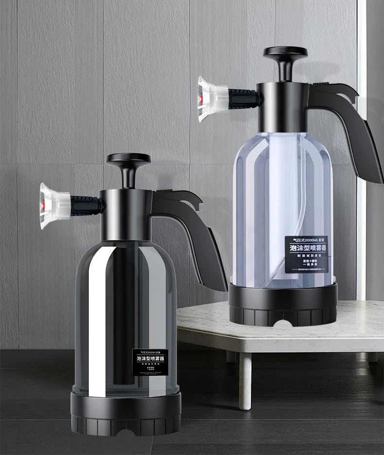 Pulverizador de espuma con bomba de mano, Cañón de espuma neumático de mano, botella de Spray de lavado de coches, limpieza de ventanas de automóviles, 3 tipos de boquilla, 2L