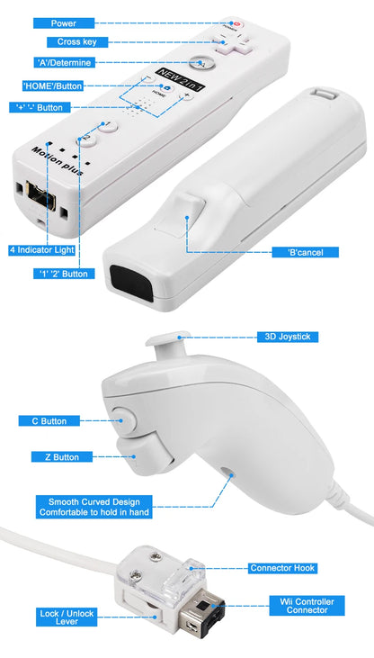 Un par de mandos a distancia con controlador Nunchuck para juegos Wii Control para consola Wii Gamepad inalámbrico con Motion Plus
