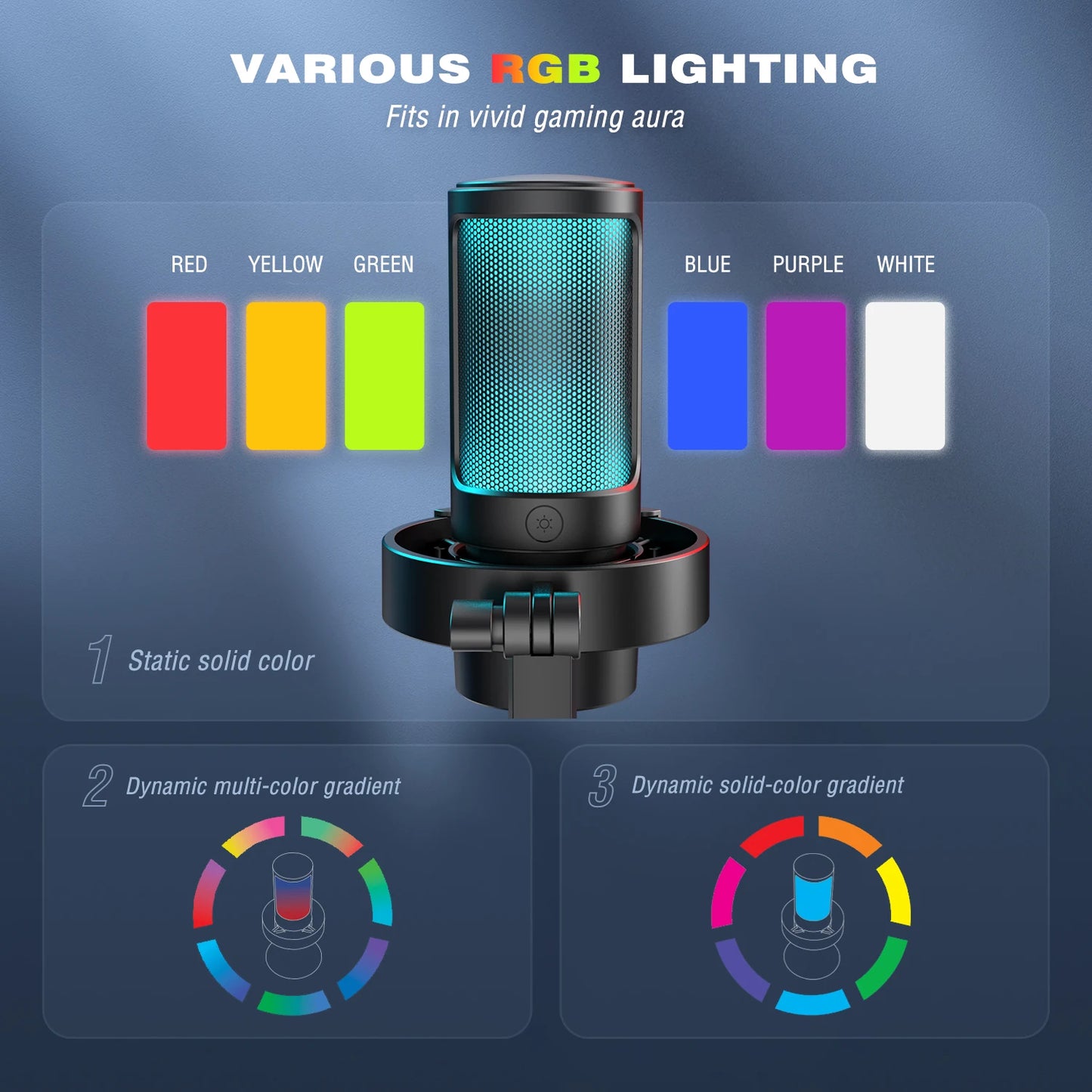 Micrófono USB FIFINE para grabar y transmitir en PC y Mac, salida de auriculares y botón de silencio táctil, micrófono con 3 modos RGB -A8