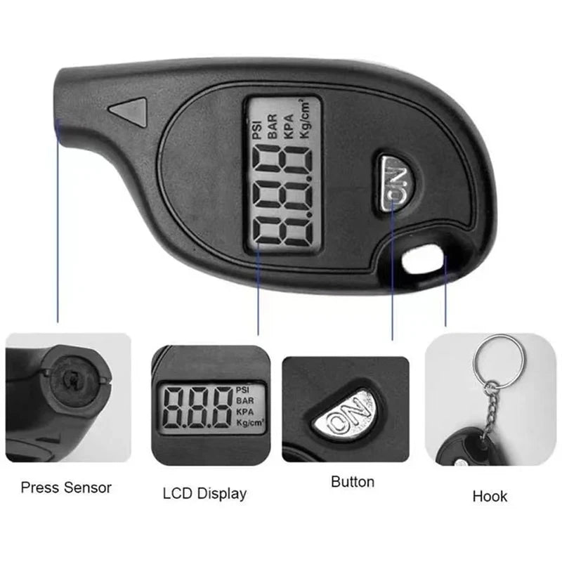 Manómetro digital de neumáticos con pantalla LCD: probador de presión de aire para automóviles y motocicletas y herramienta de alarma de seguridad