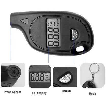Manómetro digital de neumáticos con pantalla LCD: probador de presión de aire para automóviles y motocicletas y herramienta de alarma de seguridad