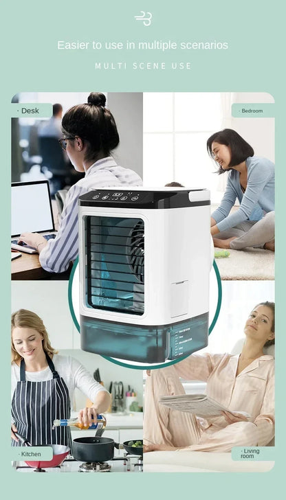Aire acondicionado portátil, ventilador de escritorio con doble pulverización, atomización ultrasónica, Enfriador de aire silencioso de 3 velocidades, luz nocturna, ventilador eléctrico para el hogar