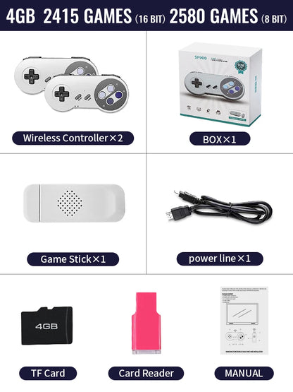 Consola De videojuegos Retro SF900, palo De juego HD con 4900 juegos para controlador inalámbrico SNES, Consolas De videojuegos De 16 bits para NES