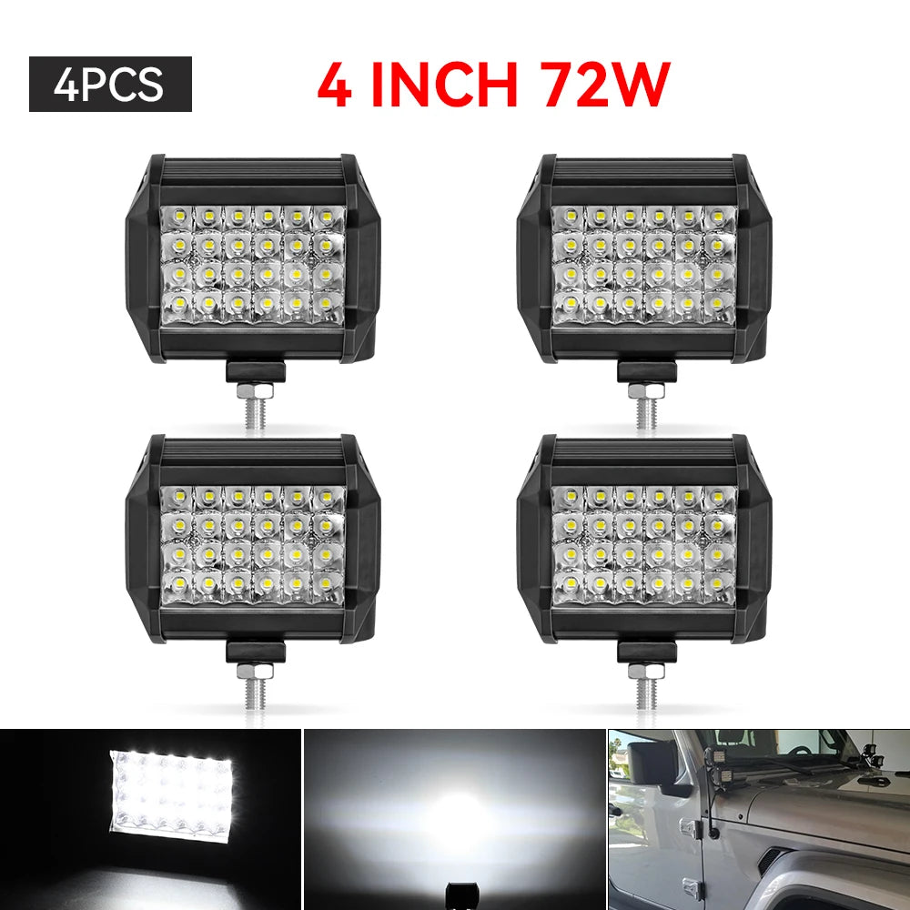 Barra de luz LED de trabajo, faro LED de 12-24V, foco de coche, lámpara antiniebla de diodo para Atv, Tractor, motocicleta, accesorios todoterreno, 4x4, 1/2/4 unidades