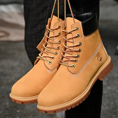 Zapatos para caminar de alta calidad para hombre, botas altas de ocio para deportes al aire libre a la moda, botas planas antideslizantes de terciopelo para invierno con cordones para hombre