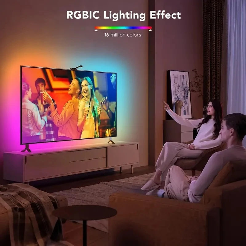 Tira de retroiluminación LED RGBIC para TV con cámara, Control por aplicación, sincronización de música, luces inteligentes para sala de juegos, iluminación ambiental de 55-75 pulgadas
