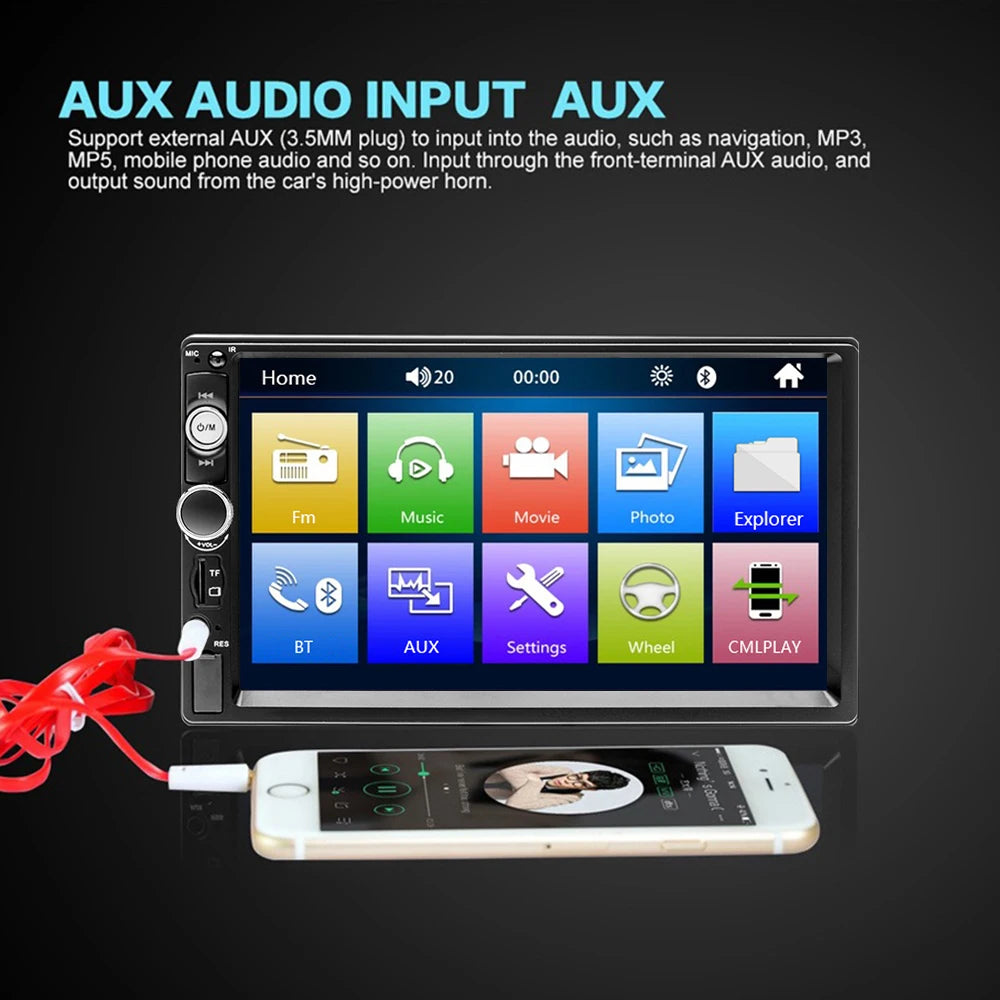 Podofo 2 din Radio de coche 7 "HD Autoradio reproductor Multimedia 2DIN pantalla táctil Auto audio estéreo de coche MP5 Bluetooth USB TF FM cámara