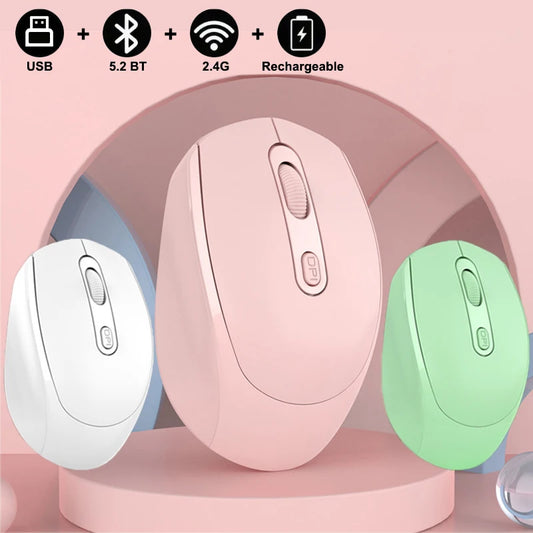 Ratón inalámbrico recargable compatible con Bluetooth, ratón óptico de 2,4G con USB RGB de 1600DPI para ordenador, portátil, PC, silencioso