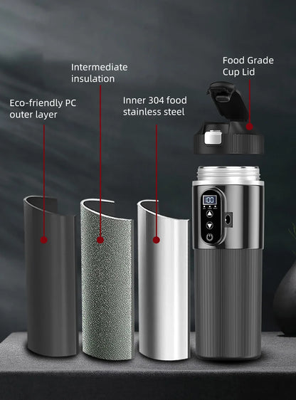 Tetera con taza calefactora eléctrica de 12V/24V y 500ML, botella con calentador de agua de acero inoxidable 304, apagado automático, taza de ebullición rápida para coche de viaje