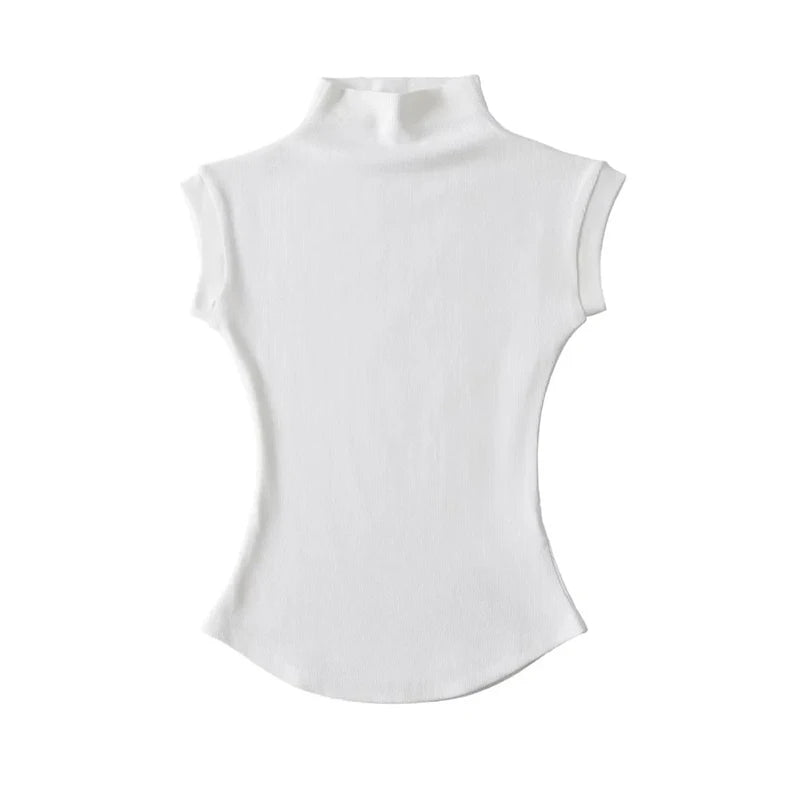 Camisetas sin mangas con cuello alto para mujer, Tops sexys de verano, jerséis ajustados lisos, camisetas informales, ropa de calle femenina, camisetas básicas