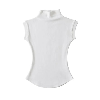 Camisetas sin mangas con cuello alto para mujer, Tops sexys de verano, jerséis ajustados lisos, camisetas informales, ropa de calle femenina, camisetas básicas