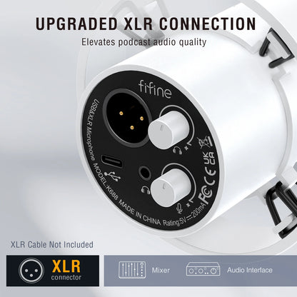 FIFINE-micrófono dinámico XLR de grabación, dispositivo con monitoreo en tiempo Real, transmisión USB, con perilla de ganancia/silencio táctil, para PC y Mixer-K688
