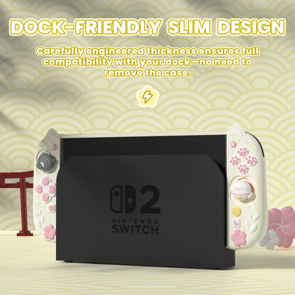 PlayVital Funda acoplable con diseño de gatito y flor de cerezo para Nintendo Switch 2, empuñadura de silicona rosa y carcasa para PC/funda Joycon con pata de oreja de gato