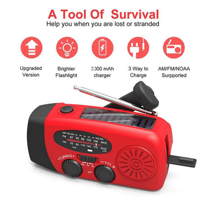 Radio de carga Solar ABS carga Solar Radio AM/FM Radio de manivela Solar luz LED de desastre Radio de luz de emergencia para Radio