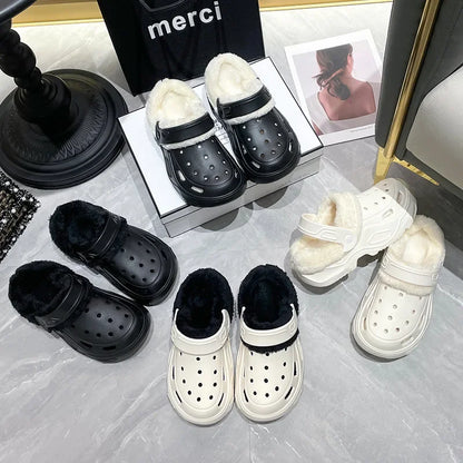 Zapatos de cueva EVA acolchados de invierno para hombres y mujeres, nuevos zapatos Baotou de fondo grueso, zapatillas de algodón cálidas para parejas, hombres y mujeres