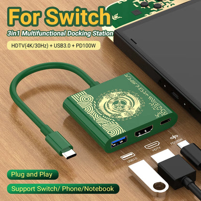 Estación de acoplamiento para juegos portátil Hub TYPE-C con HDMI y USB 3.0 Perfecto para viajes y juegos