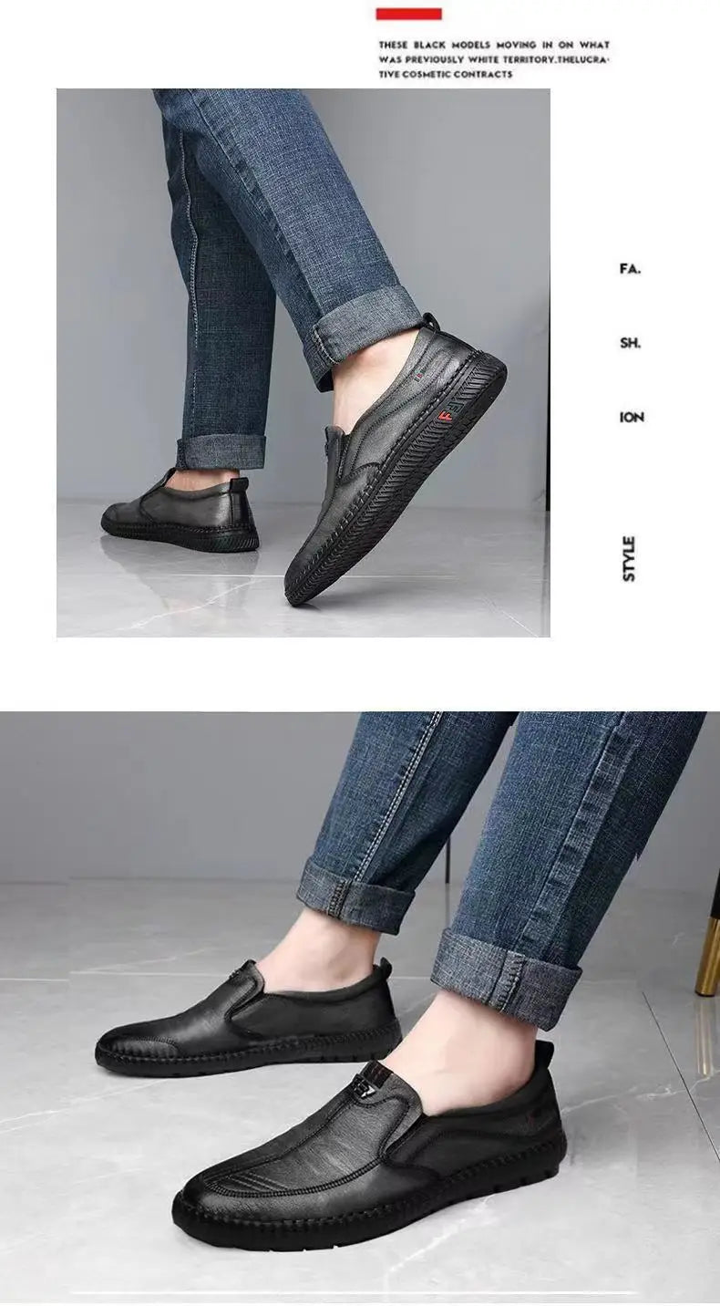 Mocasines de cuero PU para hombre, zapatos planos antideslizantes para caminar, zapatos informales transpirables sin cordones para exteriores para trabajo masculino, zapatillas de deporte para conducir en la oficina2