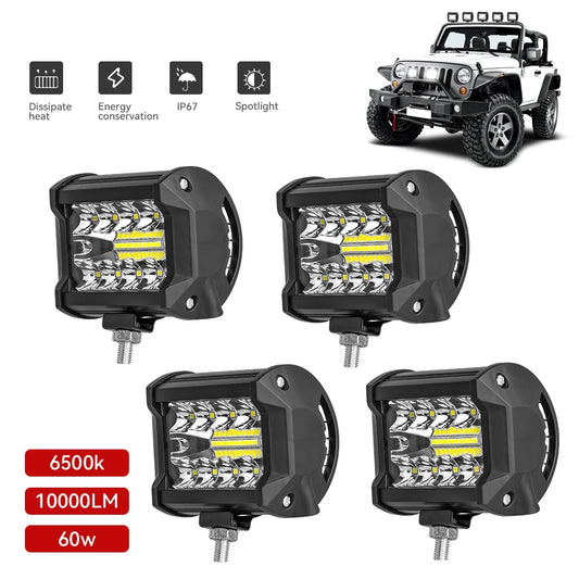 Barra de luz LED de trabajo, faro LED de 12-24V, foco de coche, lámpara antiniebla de diodo para Atv, Tractor, motocicleta, accesorios todoterreno, 4x4, 1/2/4 unidades