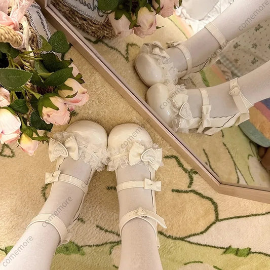 Zapatos Mary Jane adorables y dulces para mujer, zapatos de cuero pequeños de tacón bajo con lazo estilo clásico, zapatos de princesa elegantes de verano para mujer