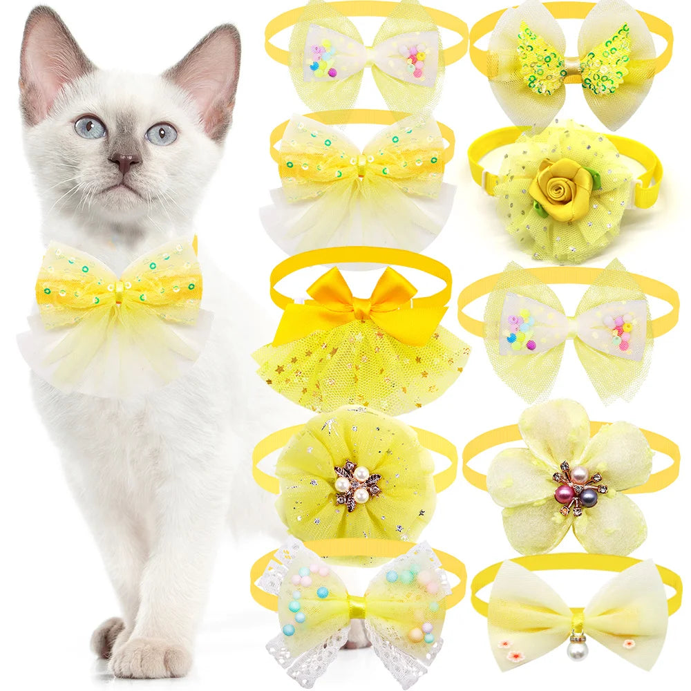 10 Uds. Collar con lazo para perro, Collar ajustable con lazos para perro y gato, corbata ostentosa de encaje para accesorios para perros pequeños, proveedor de aseo para cachorros
