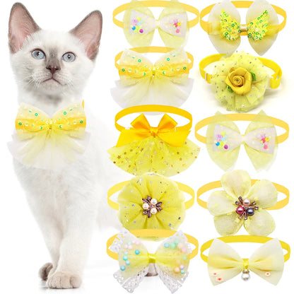 10 Uds. Collar con lazo para perro, Collar ajustable con lazos para perro y gato, corbata ostentosa de encaje para accesorios para perros pequeños, proveedor de aseo para cachorros