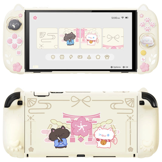 PlayVital Funda acoplable con diseño de gatito y flor de cerezo para Nintendo Switch 2, empuñadura de silicona rosa y carcasa para PC/funda Joycon con pata de oreja de gato