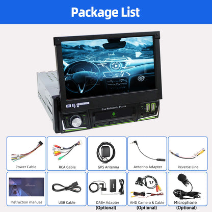 Radio de coche ESSGOO 7 pulgadas 1 DIN Flip-Out, 4+64 GB, Carplay inalámbrico, Android Auto, Bluetooth, pantalla táctil, Android 14, reproductor MP5, unidad principal, SWC, GPS, cámara.