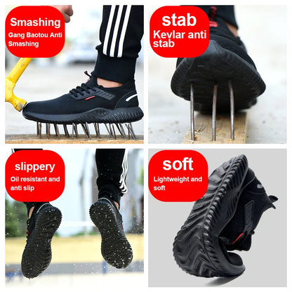 Zapatillas de trabajo con punta de acero para hombre, zapatos de seguridad, botas de trabajo a prueba de perforaciones, calzado Indestructible de moda