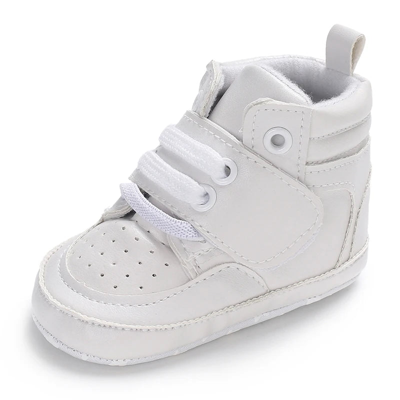 Zapatillas de deporte a la moda para bebés recién nacidos, zapatos altos con cordones sólidos para niños y niñas, zapatos transpirables antideslizantes para primeros pasos de 0 a 18 meses
