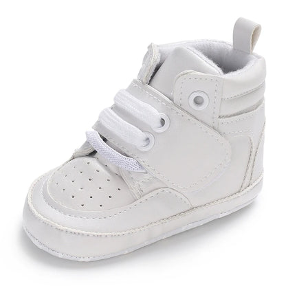 Zapatillas de deporte a la moda para bebés recién nacidos, zapatos altos con cordones sólidos para niños y niñas, zapatos transpirables antideslizantes para primeros pasos de 0 a 18 meses