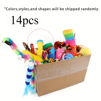 Paquete mixto de juguetes para gatos de 56 piezas/28 piezas/14 piezas. Una combinación de varios juguetes de plástico y juguetes de peluche adecuados para múltiples gatos para jugar