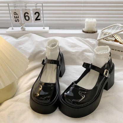 Botines gruesos negros con plataforma para mujer, zapatos Mary Jane cortos, elegantes con tacones medios, botines Lolita para mujer, botas Y2k en oferta