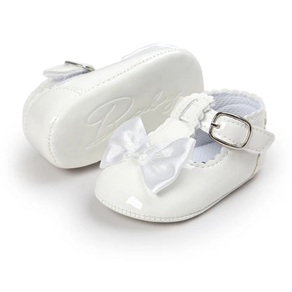 Meckior-zapatos antideslizantes con suela de goma y lazo para bebé, calzado clásico de PU para primeros pasos, cuna