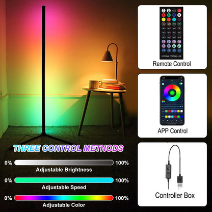 Lámpara de pie de esquina inteligente Tuya de 160cm, iluminación LED RGB regulable, iluminación de ambiente moderna, luces de soporte Alexa para dormitorio, juegos, decoración para sala de estar