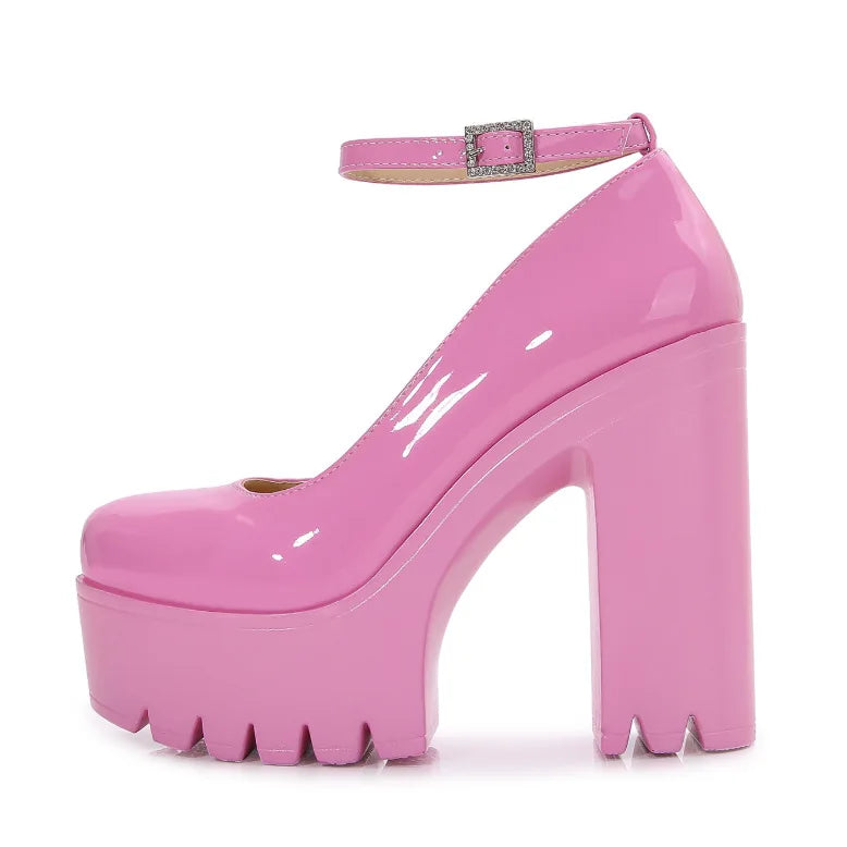 Zapatos sexis de suela gruesa para mujer, tacones altos de 14CM, hebilla de moda europea americana, tacones de plataforma para mujer, zapatos de novia