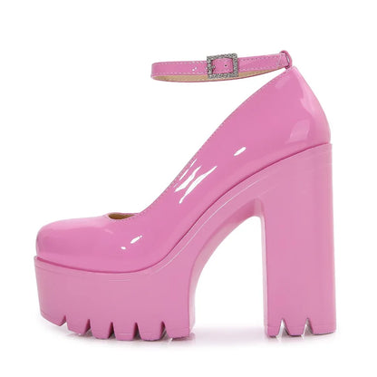 Zapatos sexis de suela gruesa para mujer, tacones altos de 14CM, hebilla de moda europea americana, tacones de plataforma para mujer, zapatos de novia