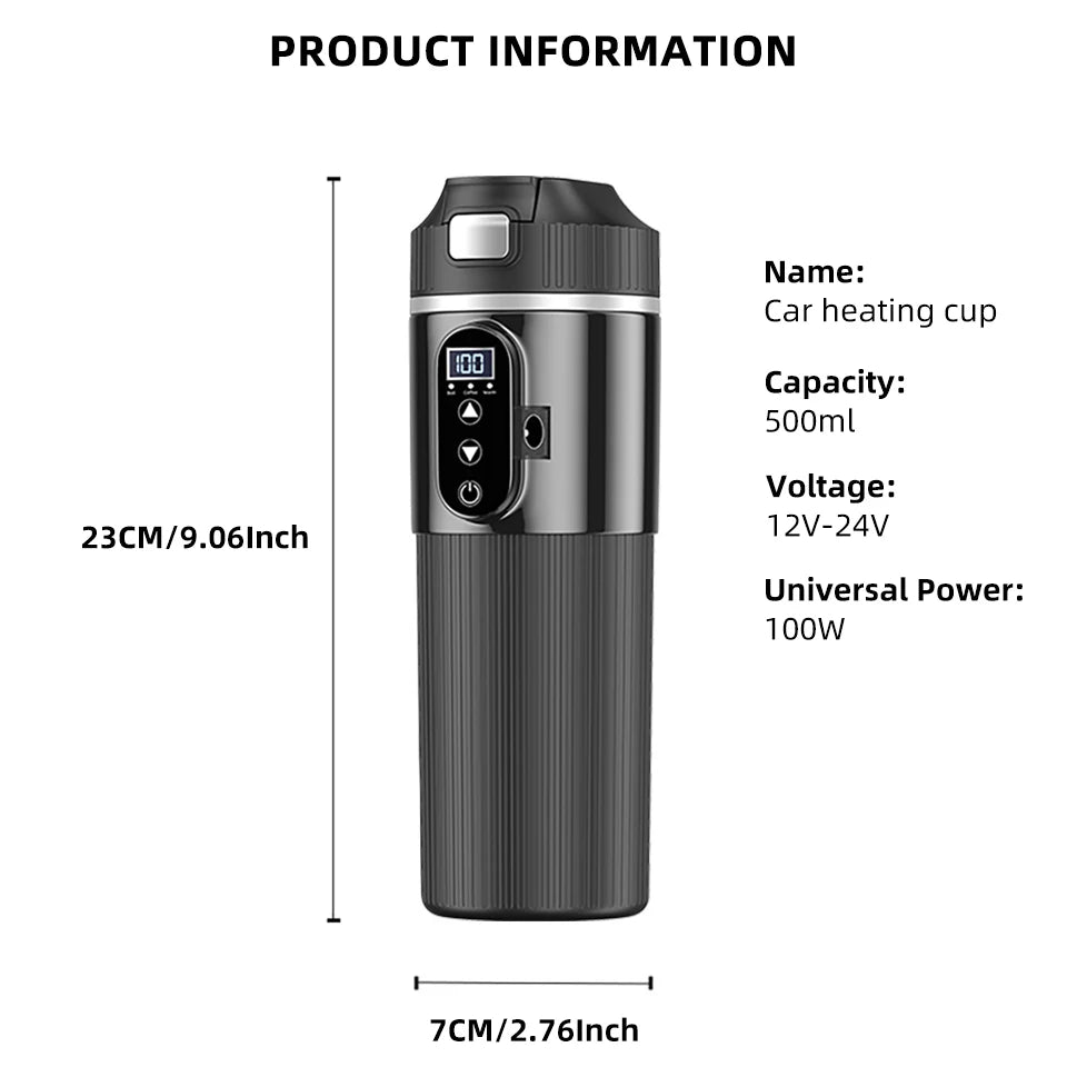 Tetera con taza calefactora eléctrica de 12V/24V y 500ML, botella con calentador de agua de acero inoxidable 304, apagado automático, taza de ebullición rápida para coche de viaje